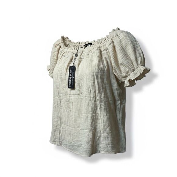 NWT Scarlet Darkness Cream Colored Cotton Gauze Peasant Top Plus 2XL - Picture 1 of 10